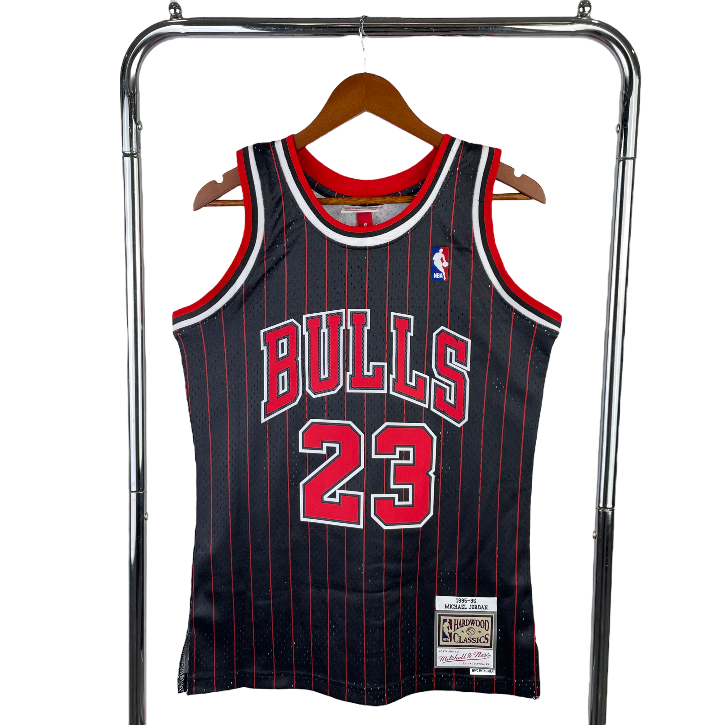 1995-96 Chicago Bulls (Michael Jordan) Black Striped Classics Jersey