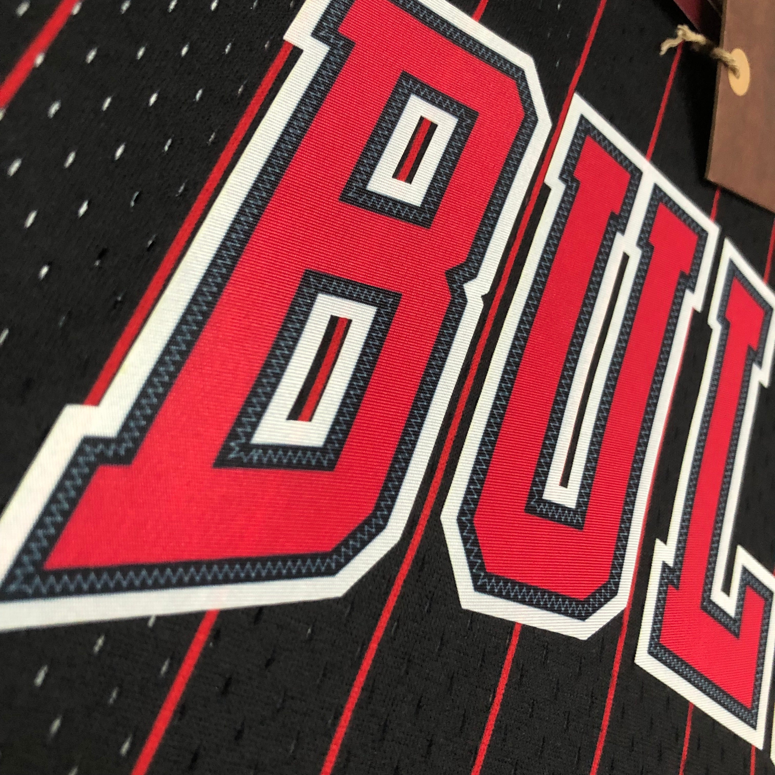 1995-96 Chicago Bulls (Dennis Rodman) Black Striped Classics Jersey