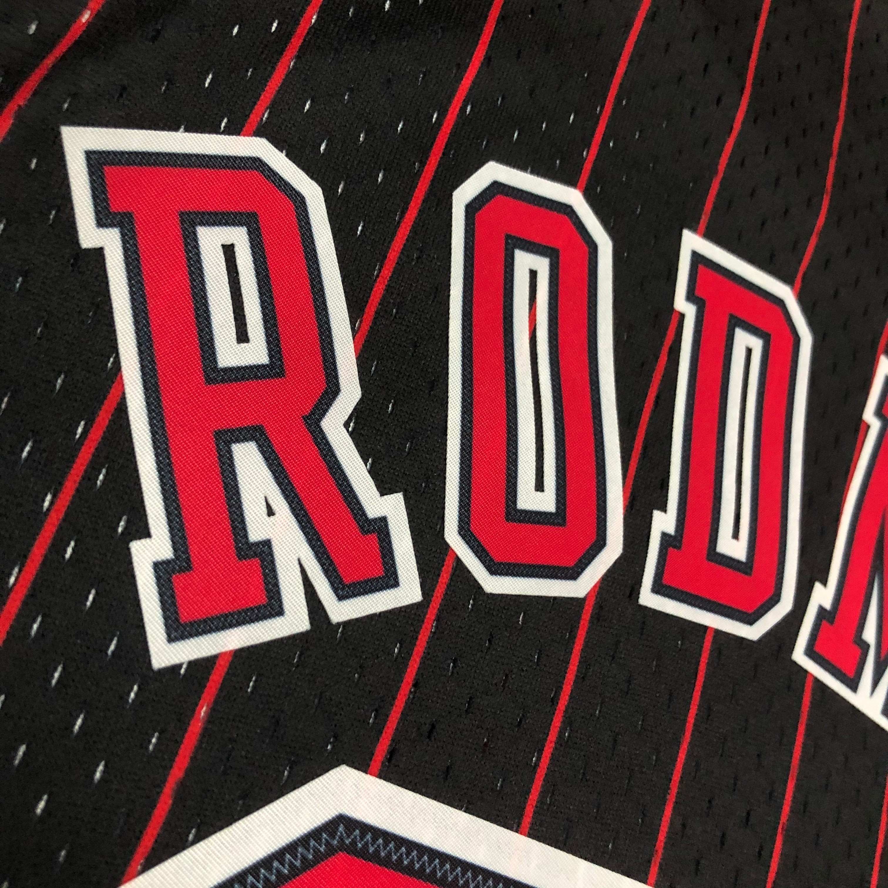 1995-96 Chicago Bulls (Dennis Rodman) Black Striped Classics Jersey