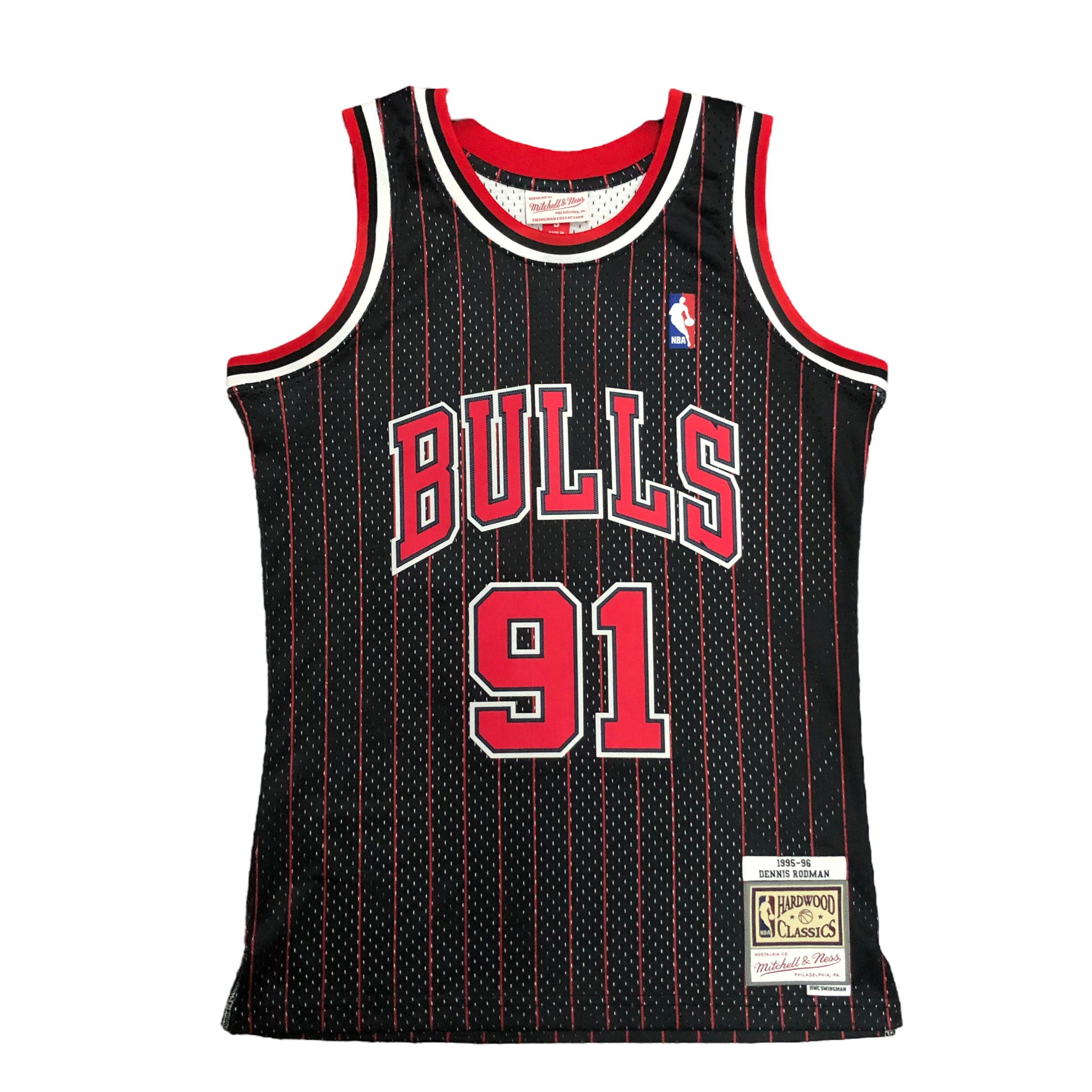 1995-96 Chicago Bulls (Dennis Rodman) Black Striped Classics Jersey