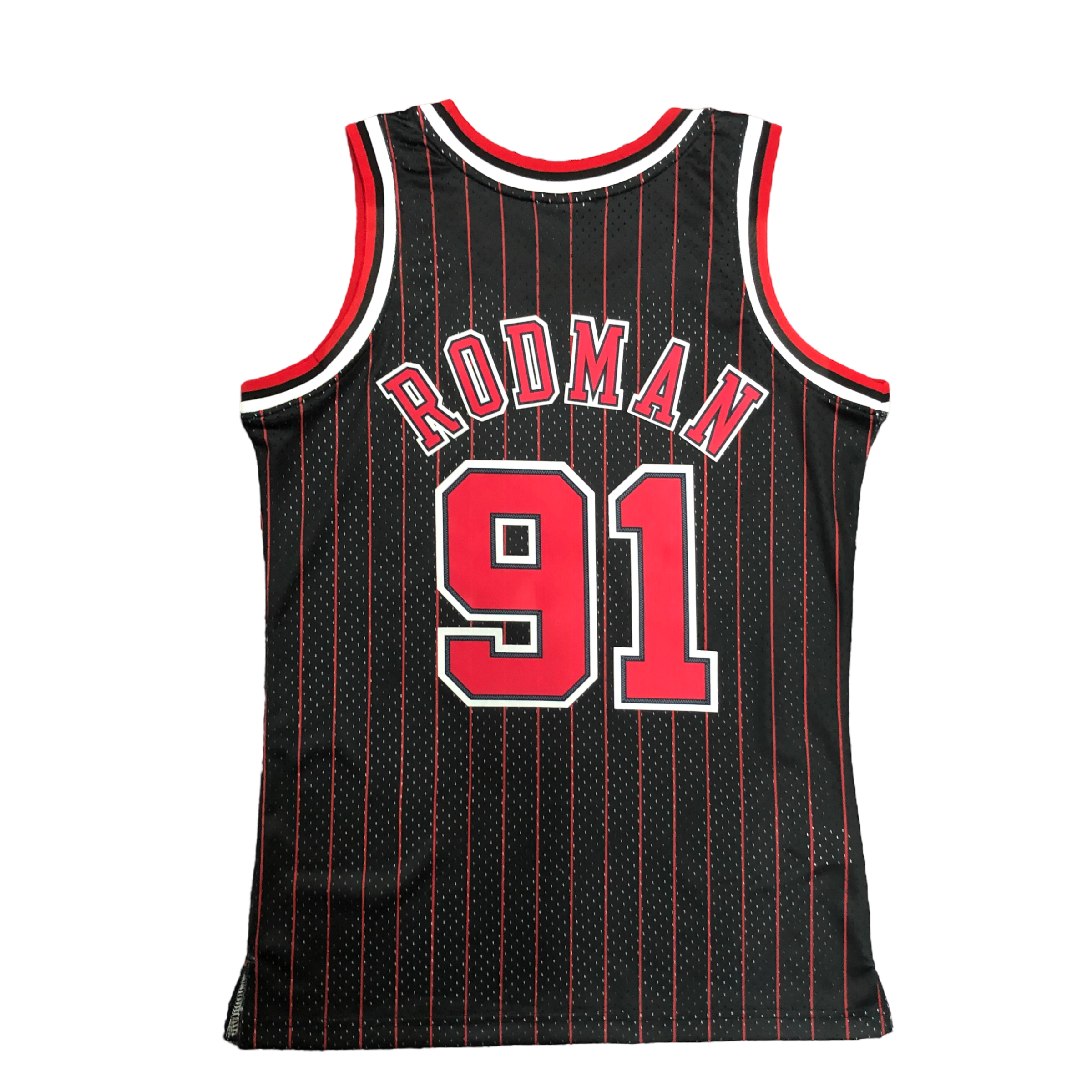 1995-96 Chicago Bulls (Dennis Rodman) Black Striped Classics Jersey