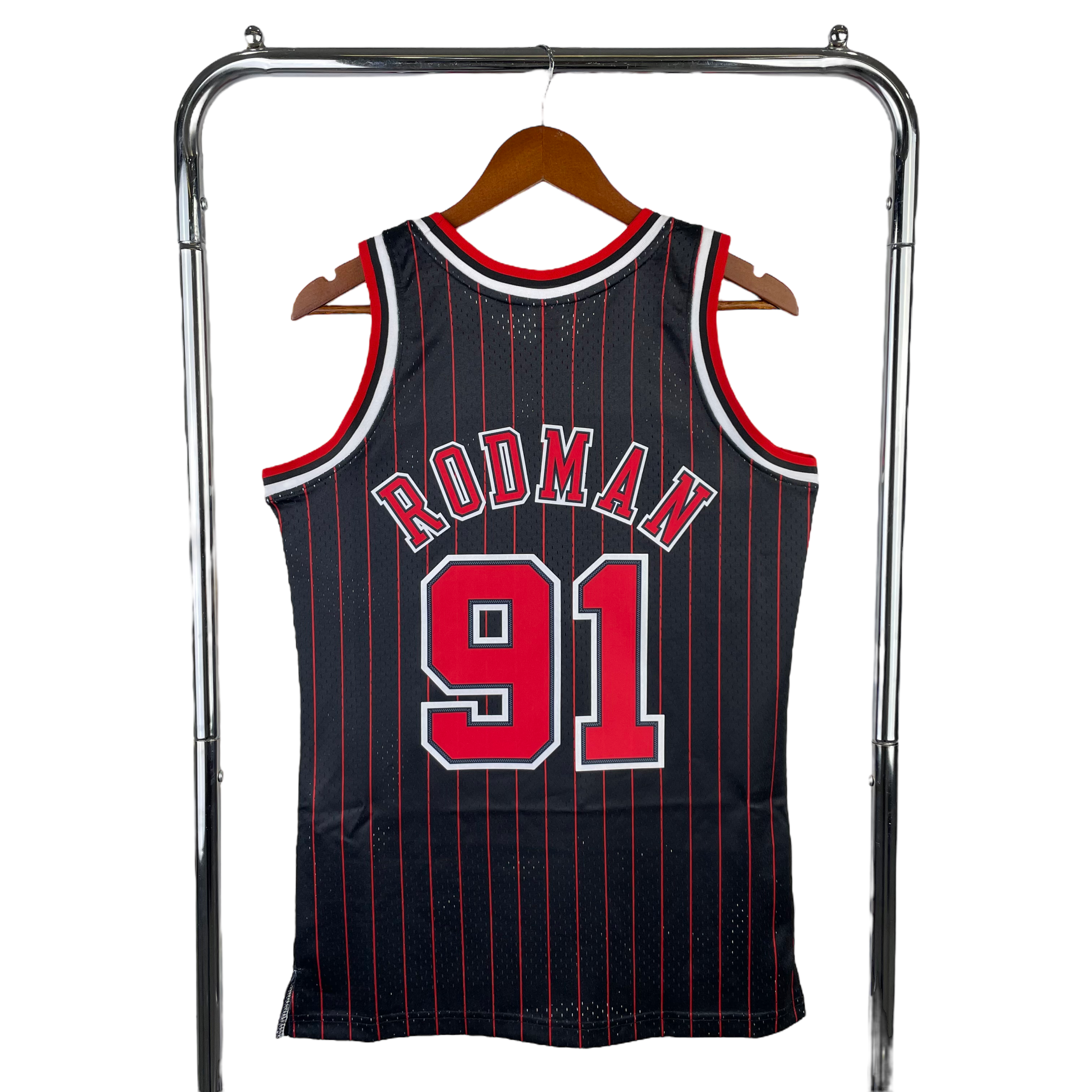 1995-96 Chicago Bulls (Dennis Rodman) Black Striped Classics Jersey